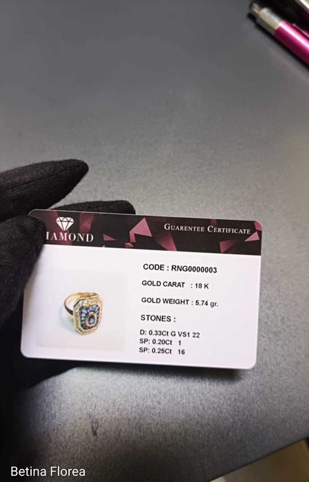 Inel aur 18k cu diamant si safire