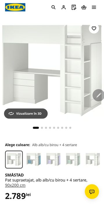 Pat supraetajat cu birou IKEA SMÅSTAD 
Pat supraetajat, aPat supraetajat, alb albastrulb SMÅSTAD
Pat supraetajat, alb albastru/cu birou /cu birou