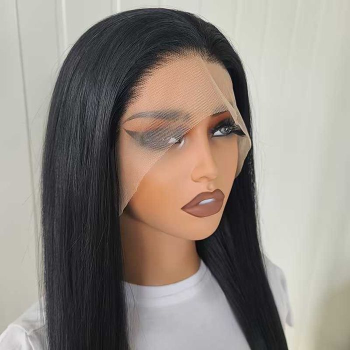 70 см Черна права перука с дантелена зона 13x4 Lace Front