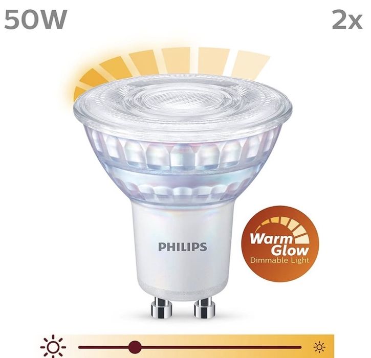 Bec LED Philips Classic GU10 WarmGlow, 50 W 2buc