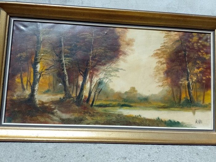 Ulei pe pânză peisaj de Toamna o lucrare veche semnată de o foarte bun