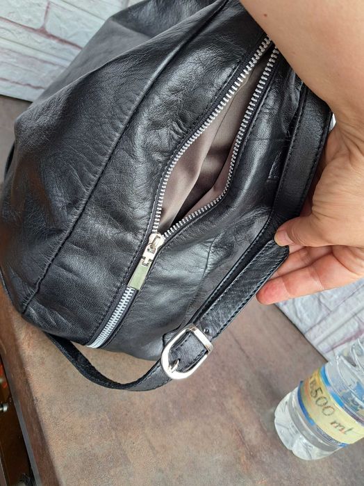 дамска чанта,черна кожена торба-естествена кожа