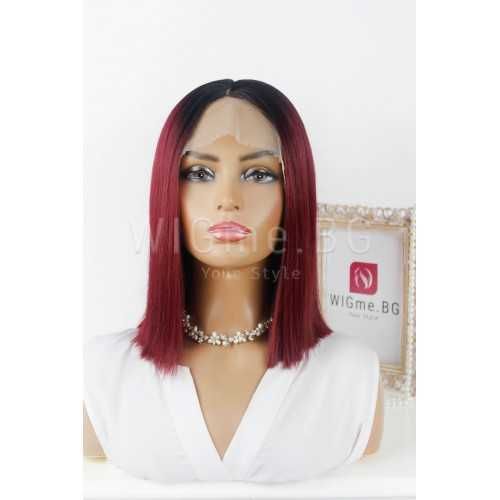 Къса права тъмночервена лейс фронт перука Рая