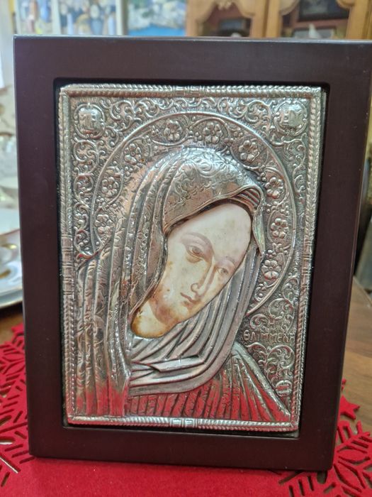Страхотна антикварна гръцка сребърна икона
