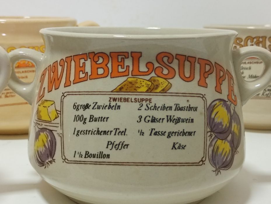 Set colecție vintage 6 boluri de supa cu rețete culinare diverse in stil retro anii 70's diverse