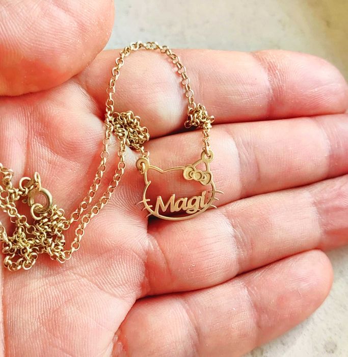 Сребърно детско колие, Hello Kitty колие, колие с име, име на котенце