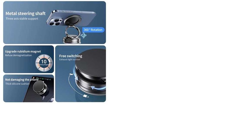 Suport Magnetic pentru Telefon, Pliabil, 360°, Ventuza Silicon cu Vid