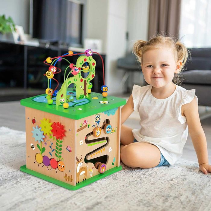 OOOK 5 в 1 Активен център,голям дървен куб за игра образователен пъзел