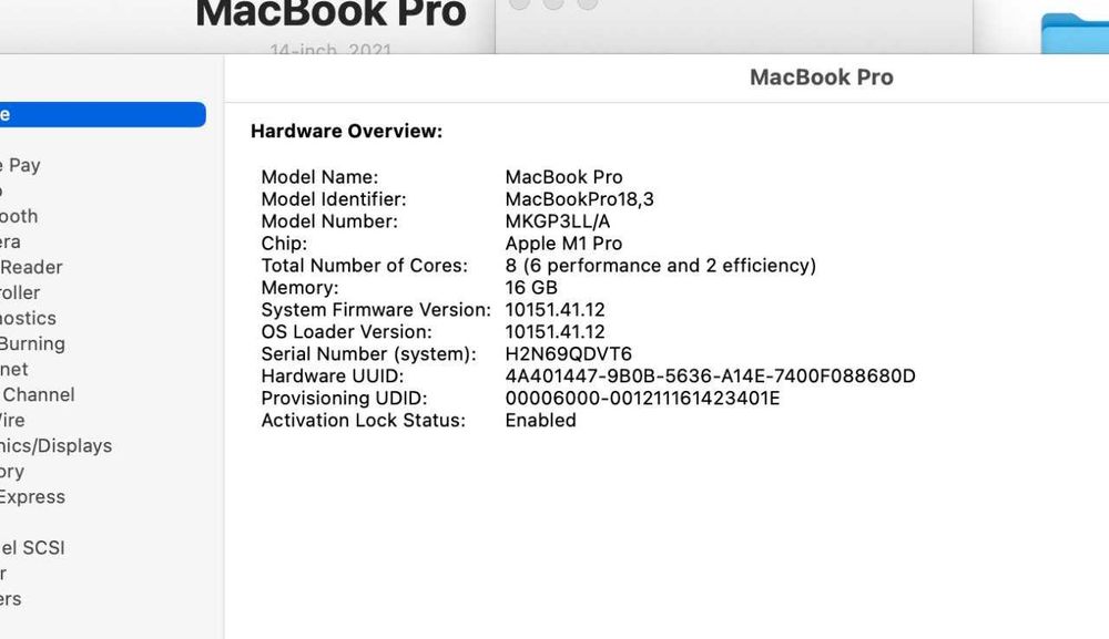 Macbook m1 pro 16gb, 14', 512gb