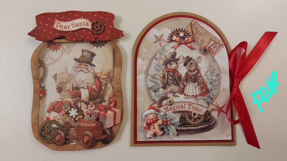 Коледни Стиймпънк картички и изскачаща кутия, Манга, ръчно изработени