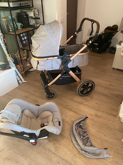 Căruț bebe 3 în 1 (landou + sport + scoică) cu accesorii