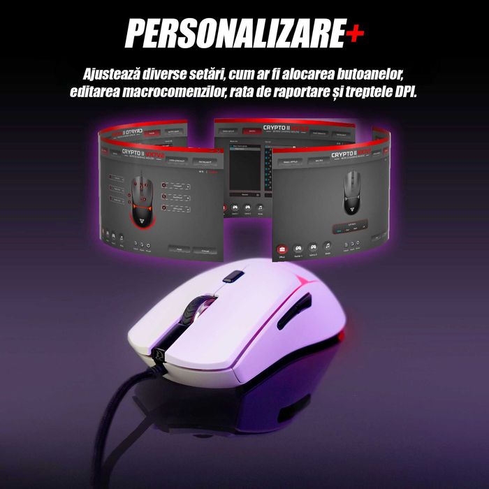 Mouse gaming TEKHERO CRYPTO II VX7V2 alb, RGB, 8000 DPI, 6 butoane programabile, USB, ergonomic lichidare stoc garanție 2 ani