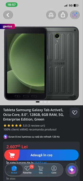 Tableta Samsung Galaxy Tab Active5, Octa-Core, 8.0", 128GB, 6GB RAM, 5G, Enterprise Edition, Green