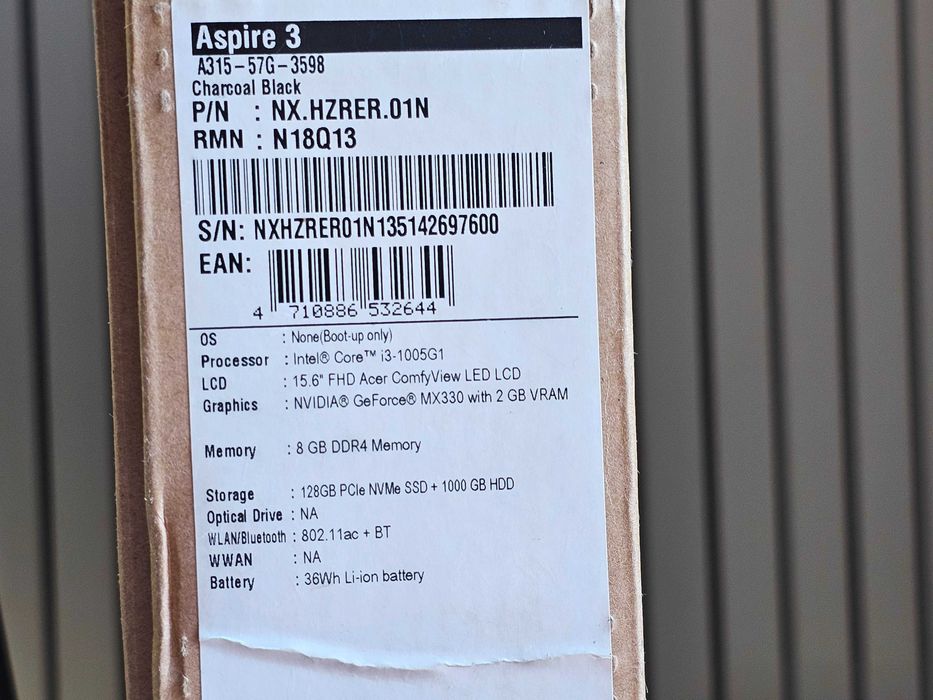ПРОДАМ Acer A315G Ноутбук Core™i3-1005G1/8GB/256SSD/MX330/15.6"FullHD.