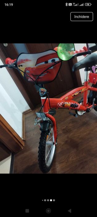 Bicicletă copii unisex Disney Cars (Fulger McQueen), roșie