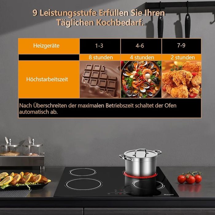 Стъклокерамичен плот за вграждане 4 зони 60см 6000W, Disaenvir