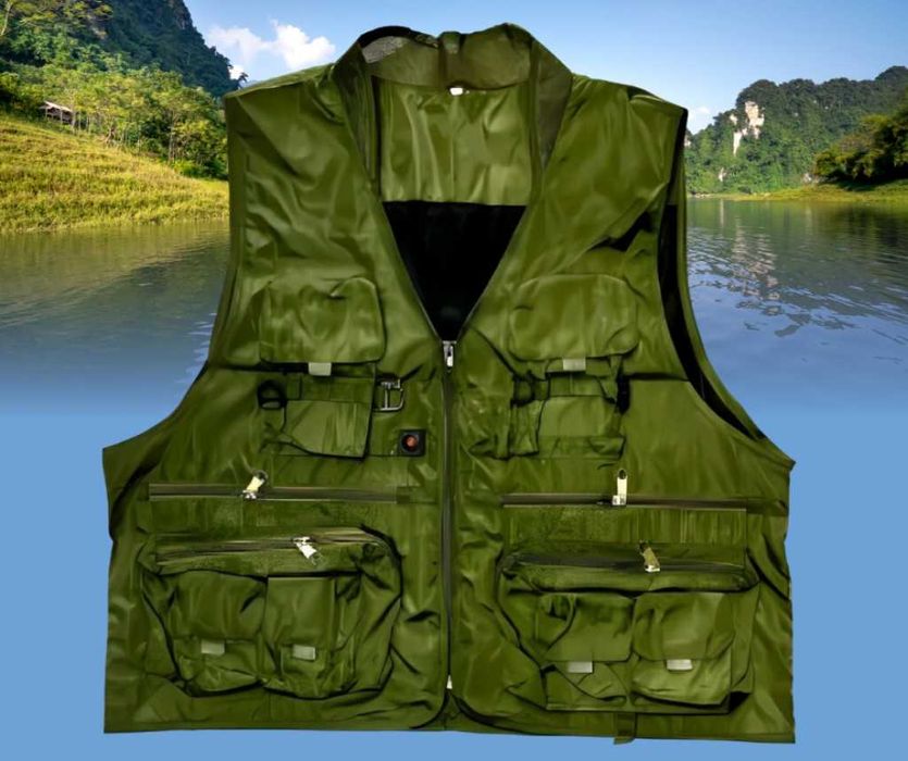Рибарска жилетка в зелено, размери 2XL/3XL, с много джобове