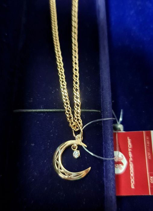 Новая золотая цепочка с подвеской полумесяц