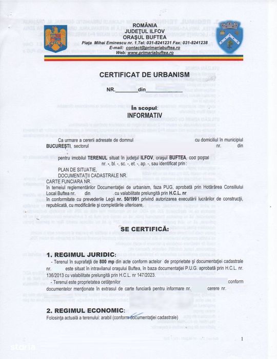 Vanzare teren intravilan imprejmuit 800mp Buftea