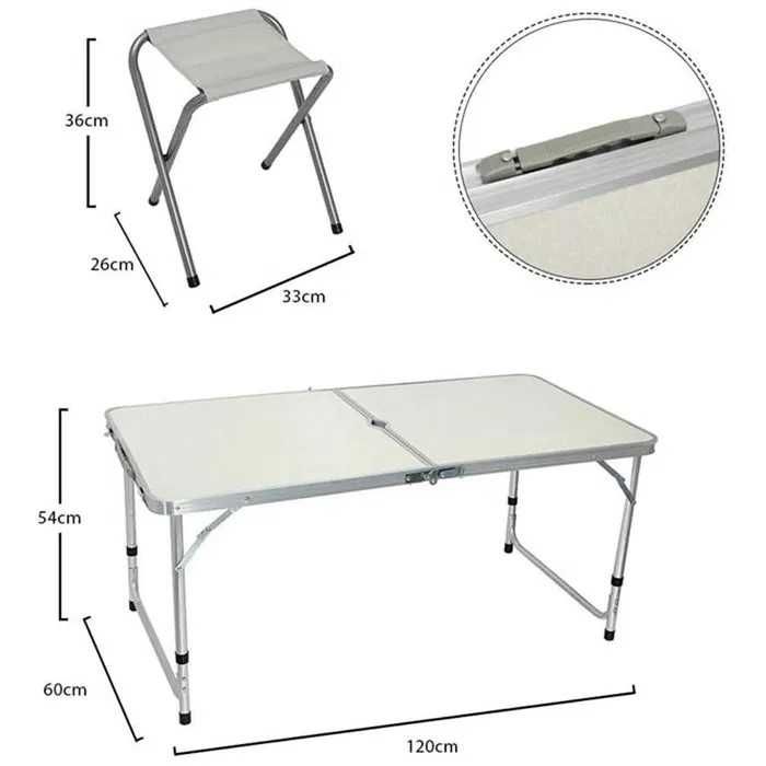 Сгъваема къмпинг маса с 4 стола и отвор за чадър - Алуминиева