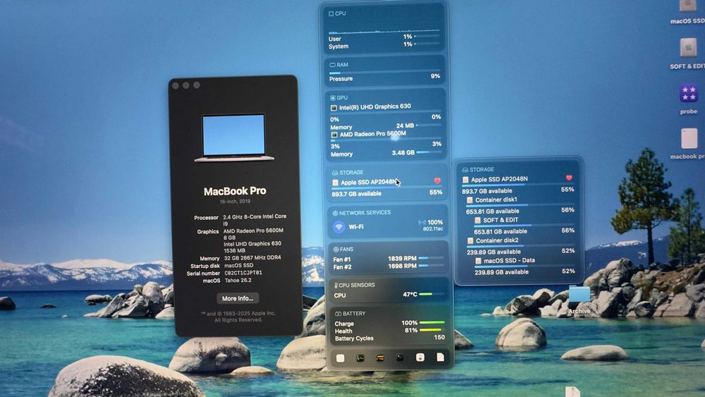 MacBook Pro 16 inch / 2019 i9 2,4GHz / 32GB / 2TB SSD / Video 8GB