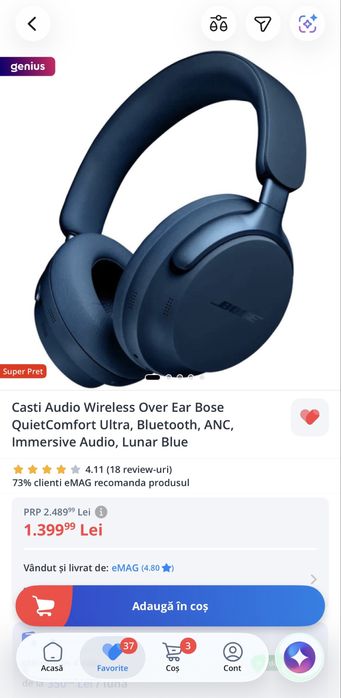 Casti bluetooth Bose QuietComfort Ultra