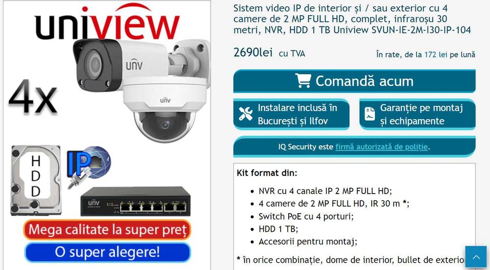 Sistem camere de supraveghere interior 4 cam zi/noapte, HDD, monitor