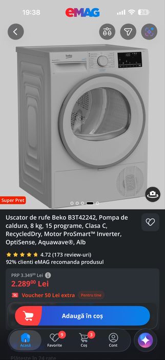 Uscator rufe Beko B3T42242 ca NOU