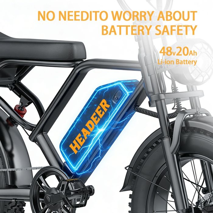 НОВ! Електрически Велосипед HEADEER BK20 (750W, 48V 20Ah,50km/h) – Fat Bike E Bike
