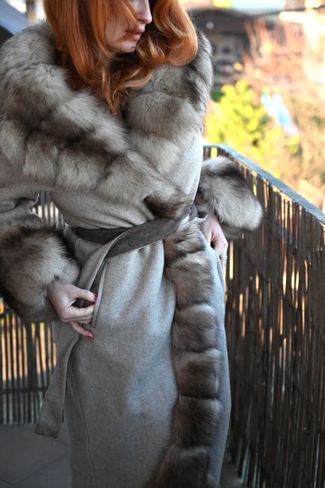 Palton lana alpaca cu blana naturala