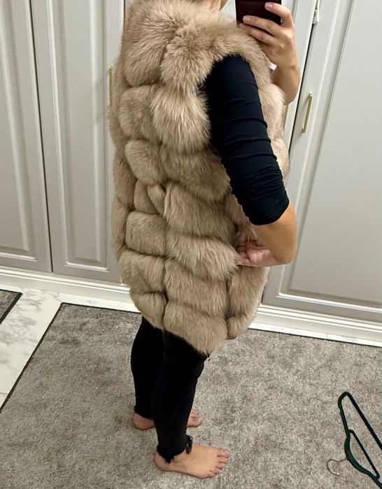 Vestă blană naturală de vulpe crem