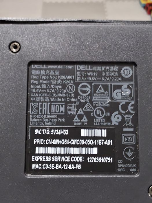 Dell WD19 USB-C Docking Station  K20A001