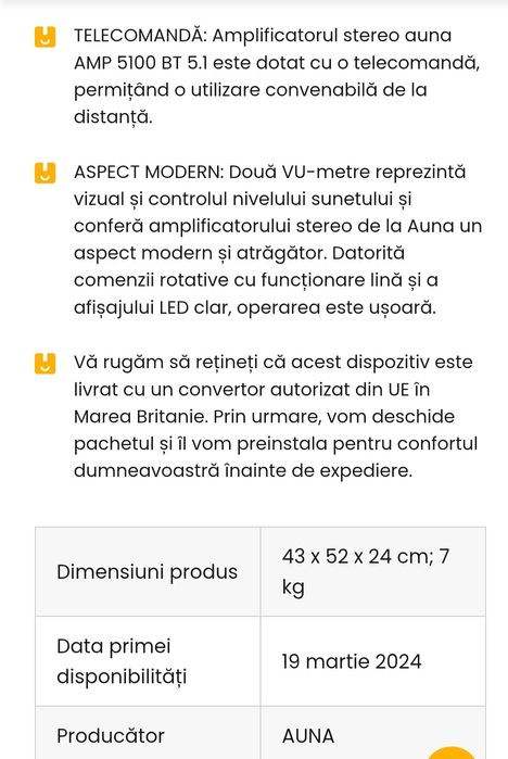 Amplificator Auna Nou 400W Telecomandă Bluethoot