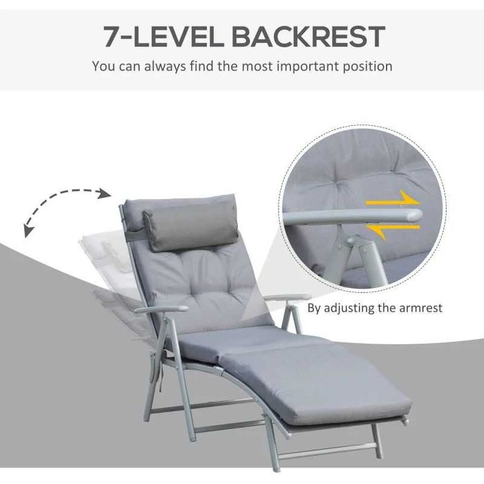 Сгъваем шезлонг, Outsunny, Метал, 137x63.5x100.5 см, Сив