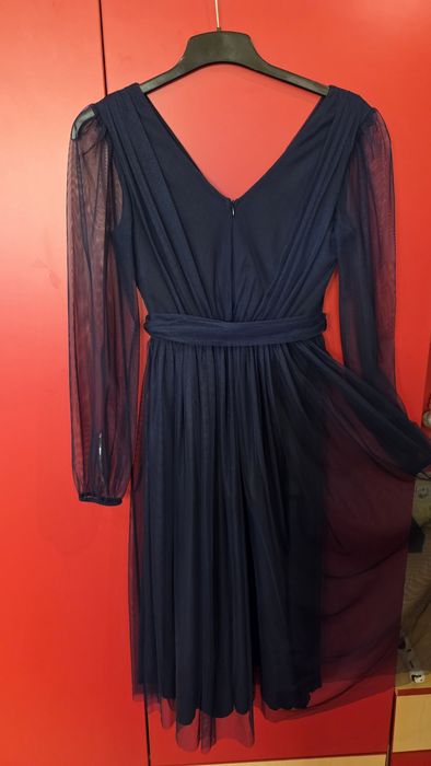 Rochie ocazie bleumarin din tul si voal
