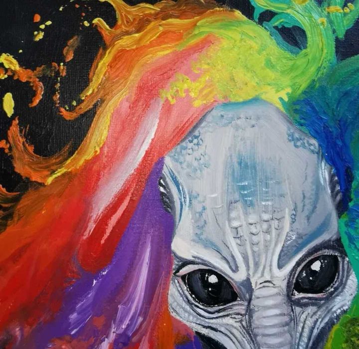 Tablou original ulei pe pânză, extraterestru