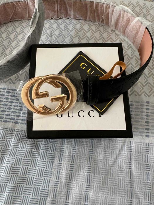 Curea Gucci neagră 110 cm – cataramă aurie