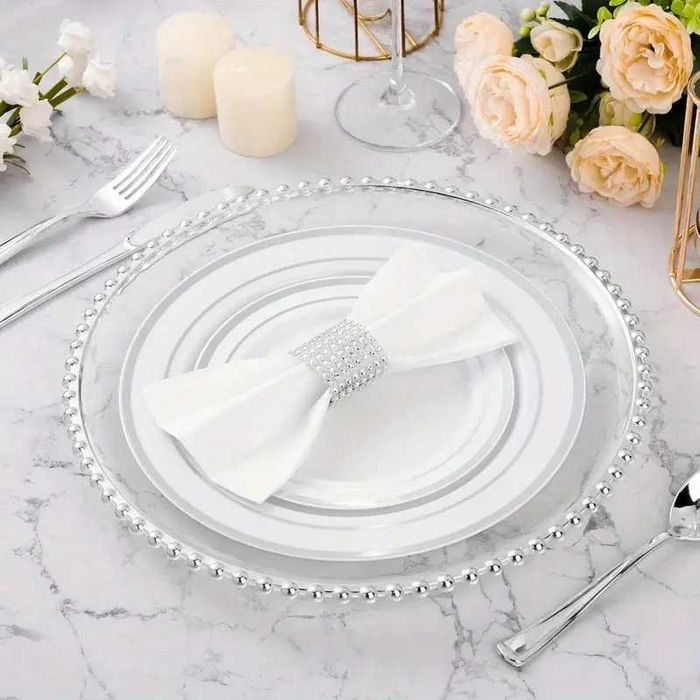 Farfurie Suport Din Sticla, Margine Bobite Aurii si Argintii