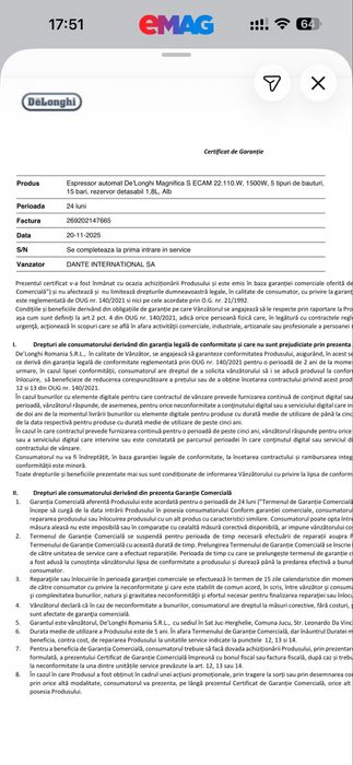 Espressor automat De’Longhi Magnifica S ECAM22.110.W