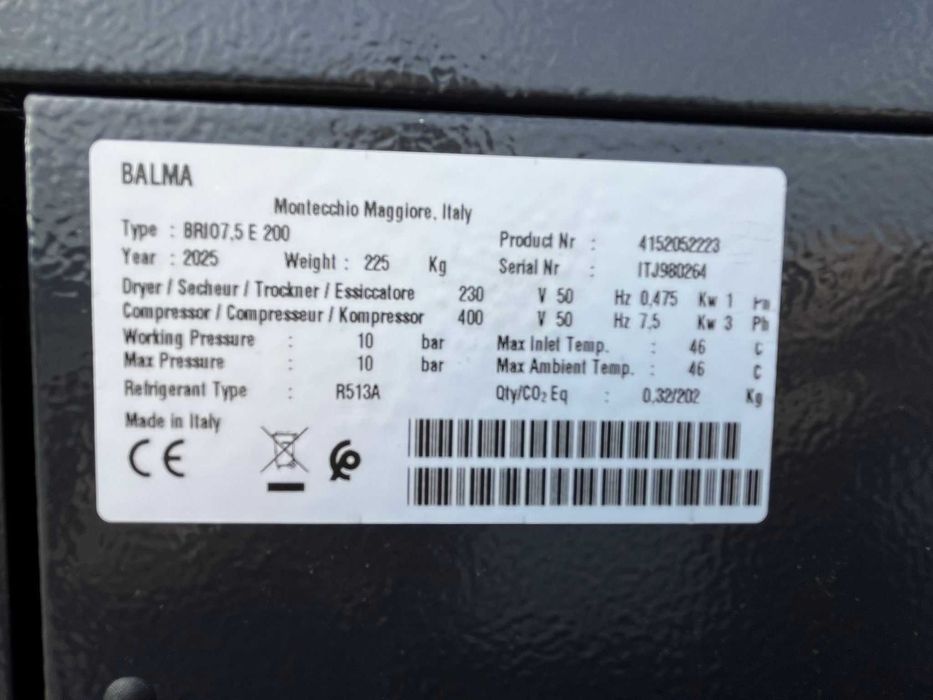 Compresor cu surub NOU BALMA BRIO 7.5KW 10 BAR 500 L cu uscator de aer