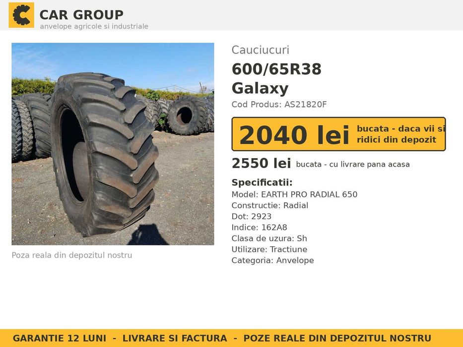 Cauciucuri Anvelope 600/65R38 20.8R38 600/65 R38 600/65-38 600 65 R38 6006538 Galaxy Tractor Punte Spate Tractiune SH Second Hand OCAZIE Oferta