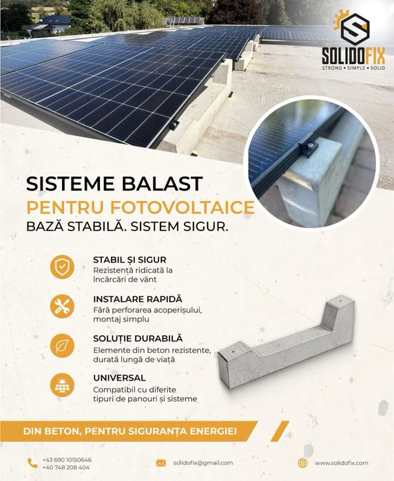Suport panouri fotovoltaice din beton pentru acoperiș plat sau la sol