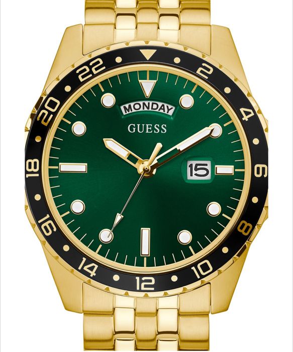 GUESS - Ceas analog cu bratara metalica, Auriu/Negru/Verde