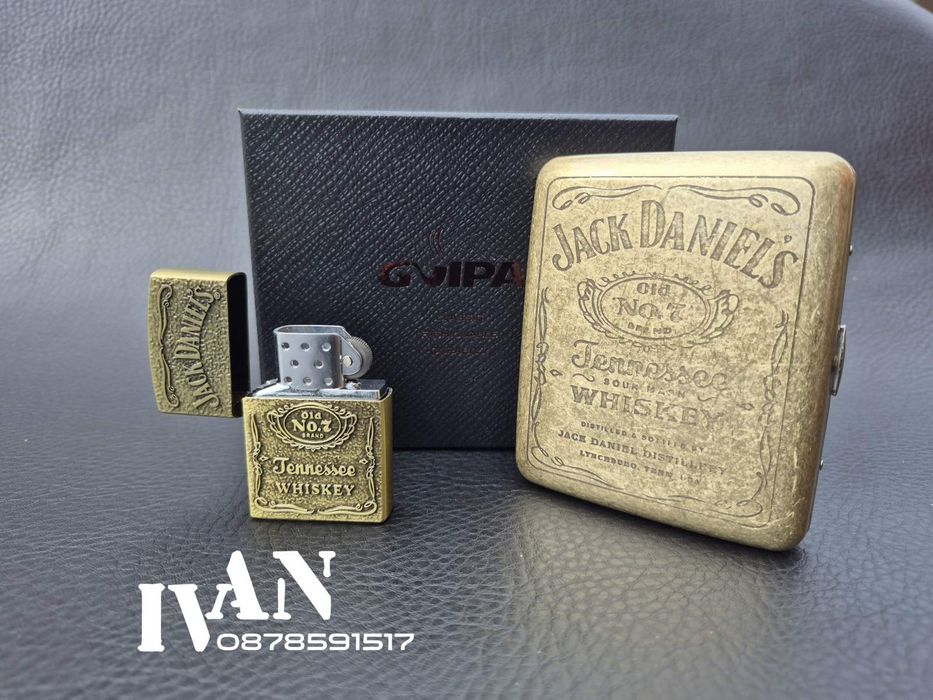 Табакера от месинг и запалка комплект Jack Daniel's