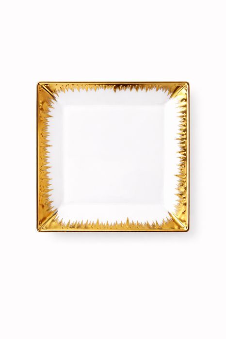 Set farfurii ceramica 18 piese, serviciu masa 6 persoane, alb cu auriu, model Luxury, design elegant, premium