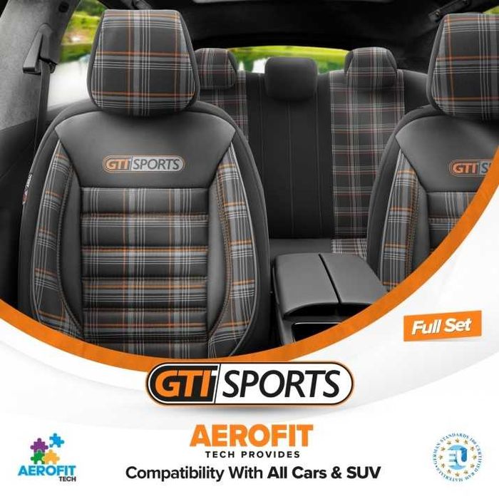 К-т Луксозна Тапицерия Automat-OTOM, Черна с оранжев шев, GTI SPORTS