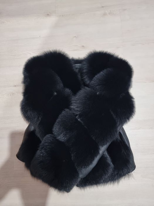 Black natural fur fox coat M/L haina blana naturala vulpe