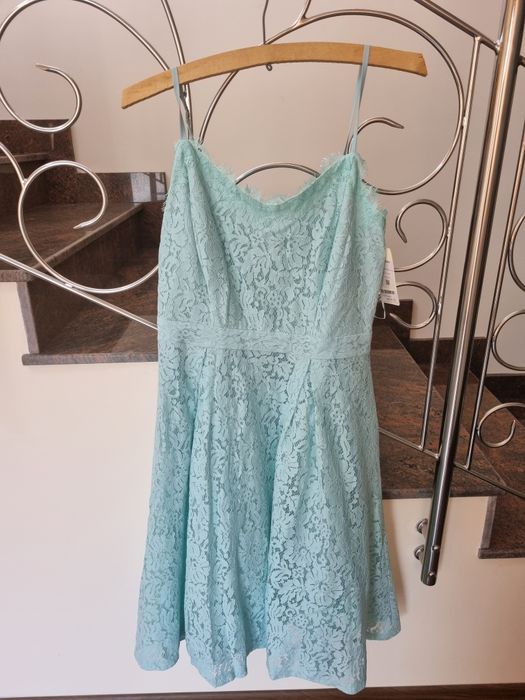 Rochie Inpuff verde menta din dantela, marimea L (Poema, Bsb)