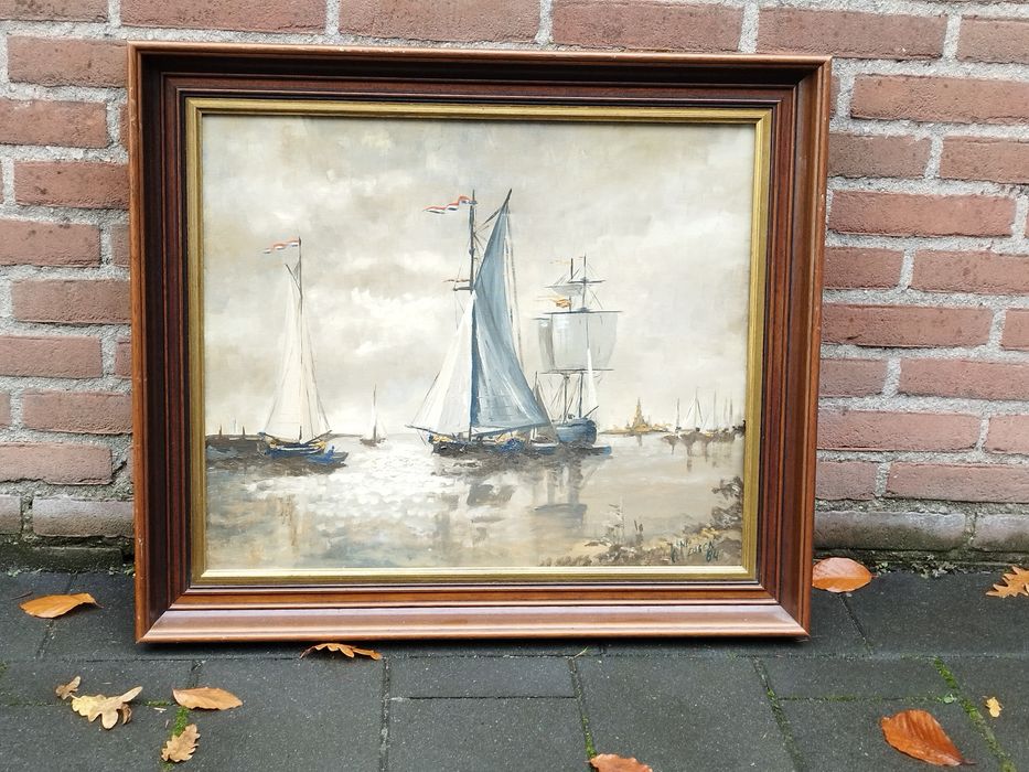 Винтидж холандска картина, масло върху платно , подписана