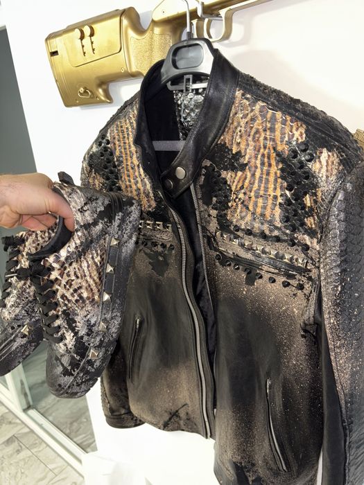 Python Snake Real Leather Jacket Ciprian Cozma M unicat pictata manual designer premium Geaca piele sarpe piton real handmade + adidasi piele piton 42